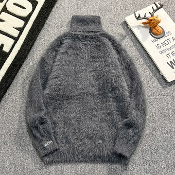 AIDASE  -  Faux Mink High Neck Men Sweater Autumn Winter New Trend Loose Long Sleeve Thickened Warm Knitted Pullovers Tide 21E7596 aidase-shop